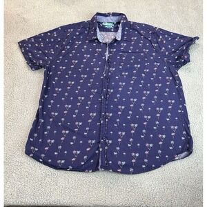 Joe Marlin Shirt Men's 2XL Blue Hawaiian Short Sleeve Palm Trees Beach